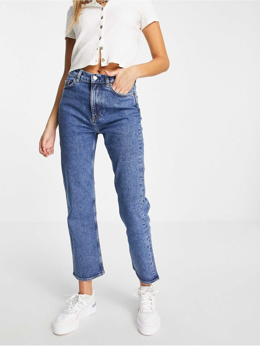 & Other Stories Favorite Cut Cropped Jeans High Rise Blue Denim Size 28